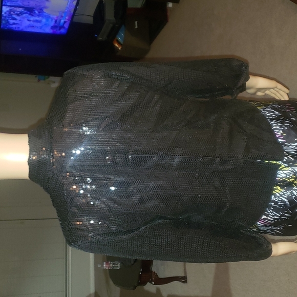 Coupe 6 black sequin jacket quarter sleeves dress up any outfit glam - Picture 3 of 8